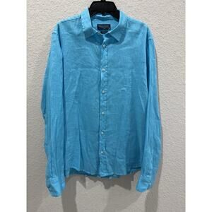 Haris Cotton Women’s L Linen Shirt Blue Long Sleeve Button Front Regular Fit